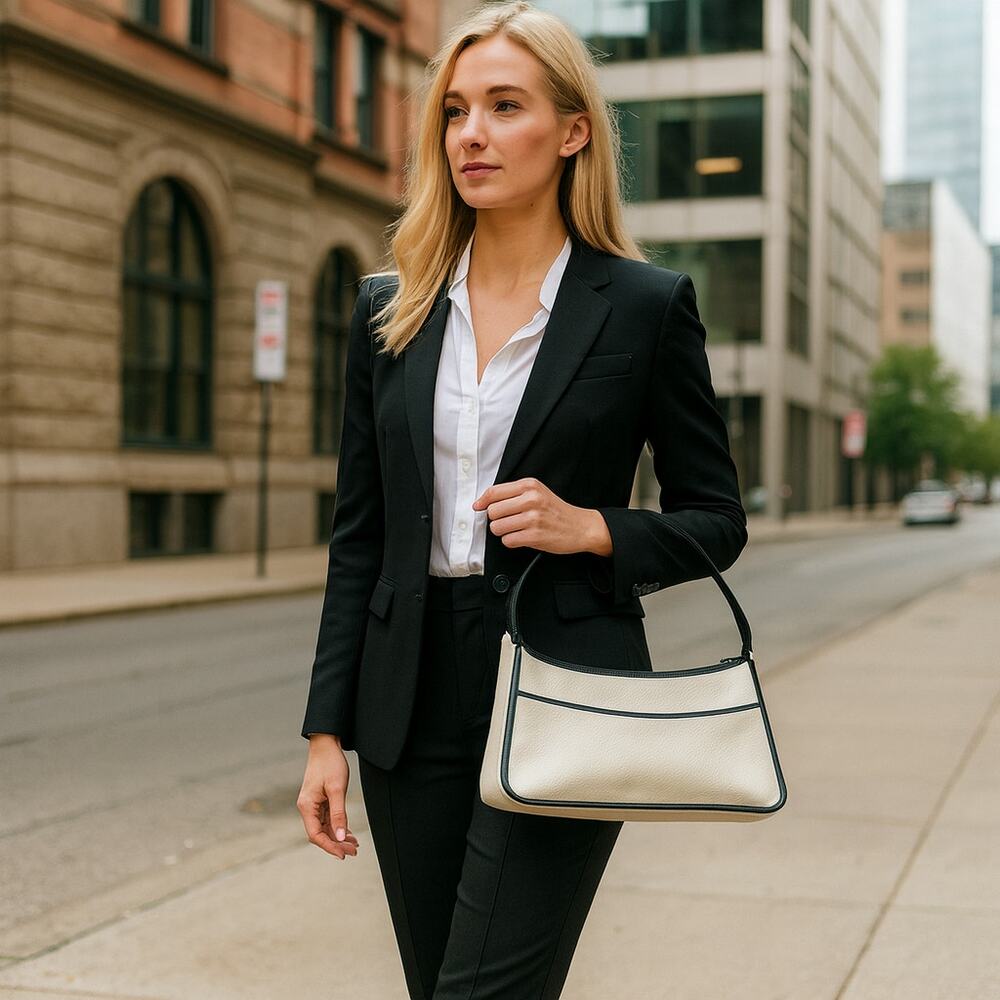 Brighton Cream Leather Handbag with Black Trim – Modern‎ Business & City Chic